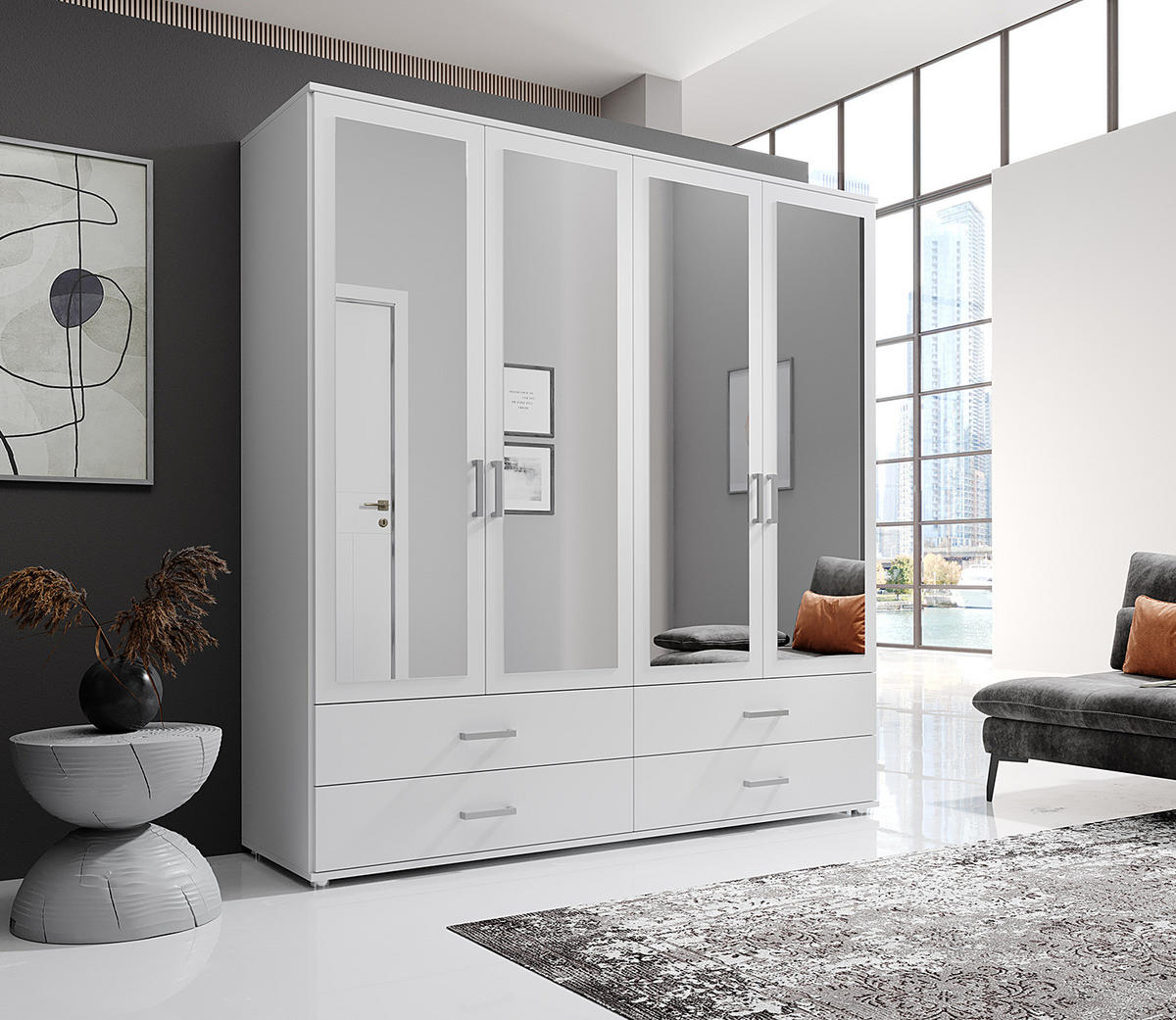 DREHTÜRENSCHRANK - Spanplatte - Silberfarben/Weiß, Holzwerkstoff/Kunststoff (180/190/51cm) - home24