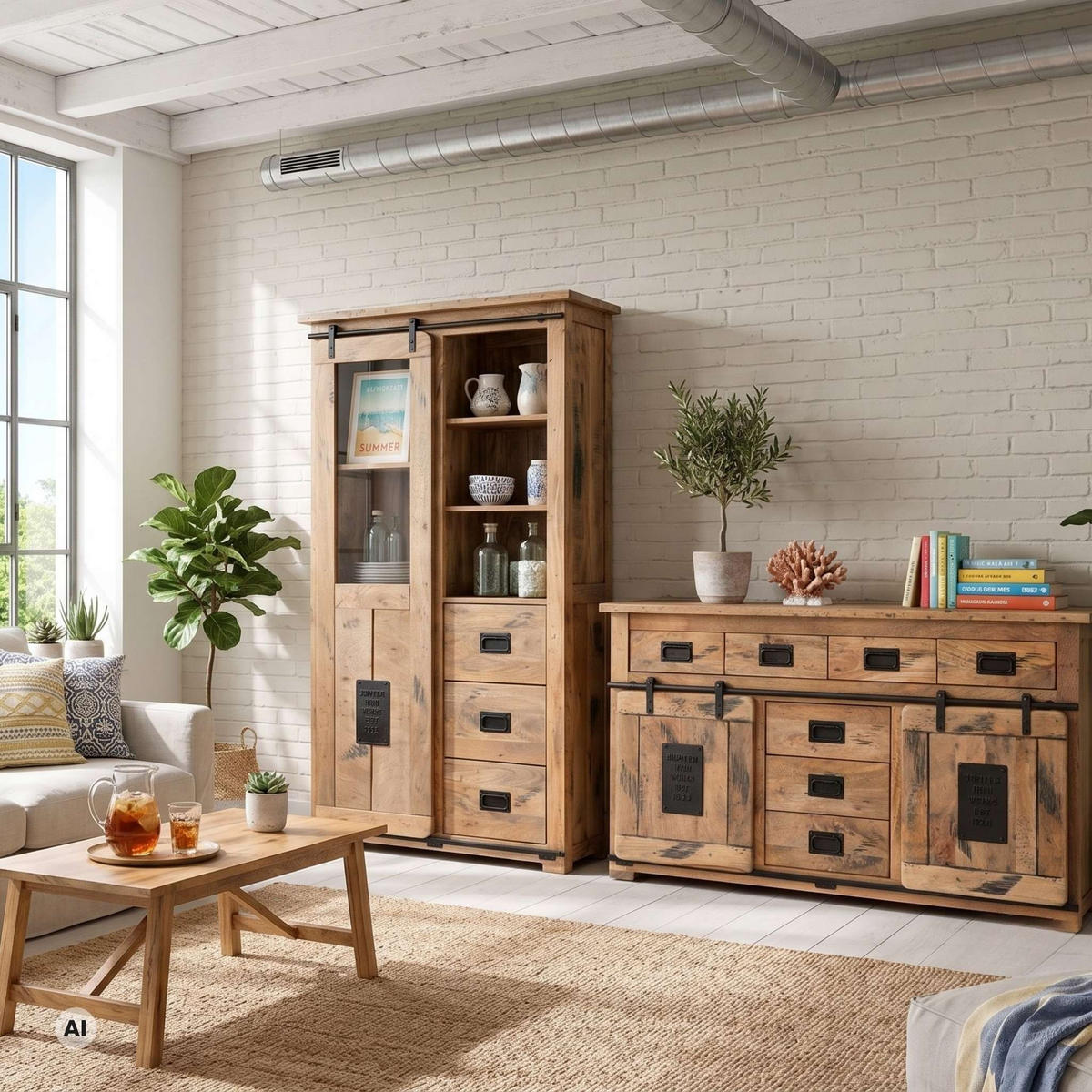 VITRINE Florenz 100 x 45 x175 cm - Schwarz/Braun, Holz (100/175/45cm) - Mr. Deko