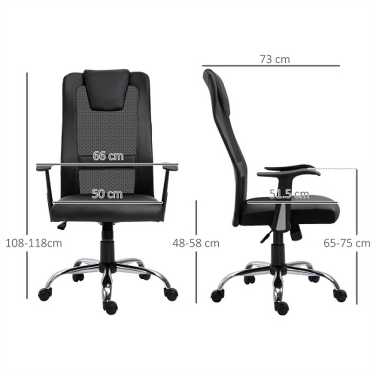 CHEFSESSEL ergonomisch mit Wippfunktion & Armlehnen, bis 120 kg, Schwarz - Schwarz, Metall (73/118/66cm) - Albatros
