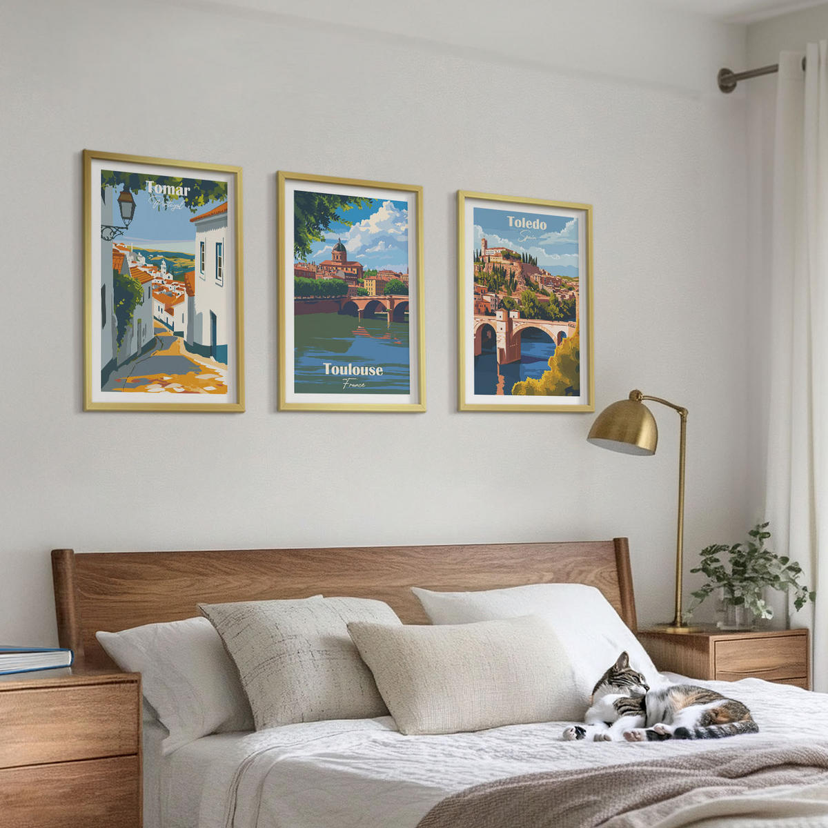 WANDBILDER 3er Set - 40x60 cm Goldrahmen - Retro-Stadtgrafiken - Goldfarben, Kunststoff (40/60cm) - ArtPrintCave