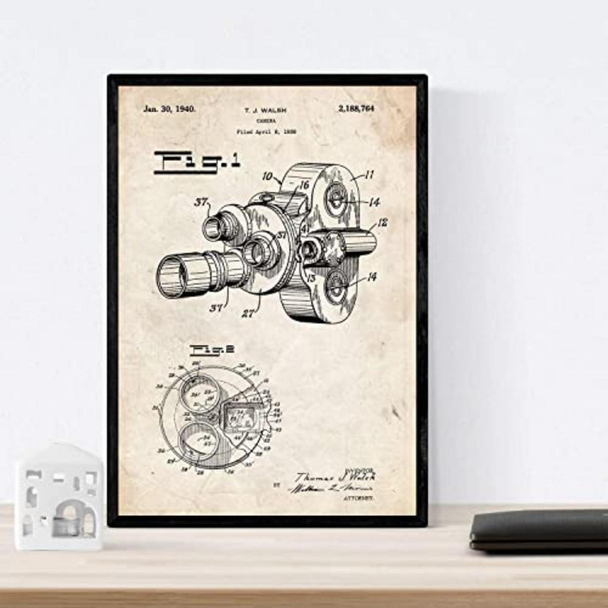 POSTER Set mit 4 Musikinstrument Patent A4 Schwarzer Rahmen - Schwarz, Papier (29.7/3cm) - Nacnic