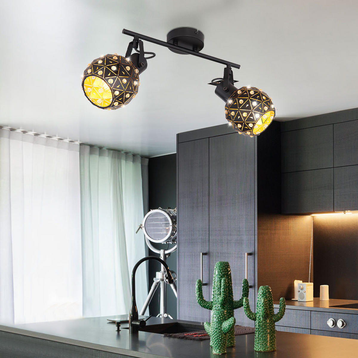 DECKENLEUCHTE Jodie Metall Schwarz - Schwarz, Metall (35/12/26cm) - Globo Lighting