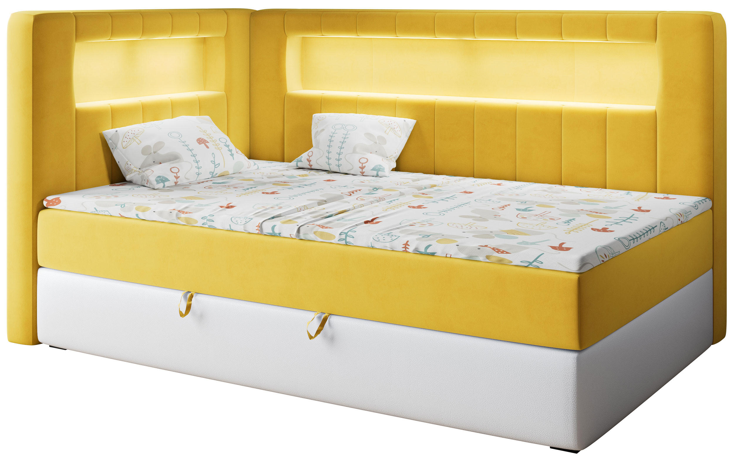 MKS Boxspringbett Gelb, Weiß 90x200 cm