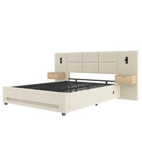 STAURAUMBETT 180/200 cm DE-03610, mit Samtkopfteil, Schubladen, LED und hydraulischem Stauraum, in Beige - Beige, Metall (180/200cm) - ComfortXL