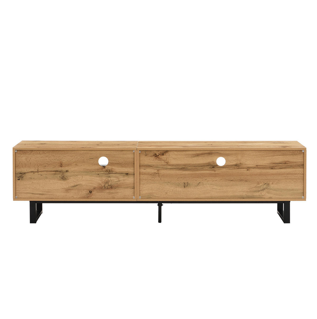 TV-LOWBOARD aus Spanplatte 190x40x50 cm Holzfarben/Anthrazit mit LED-Beleuchtung, Glasböden und gedämpften Scharnieren - Naturfarben, Holzwerkstoff (190/50/40cm) - Modfu
