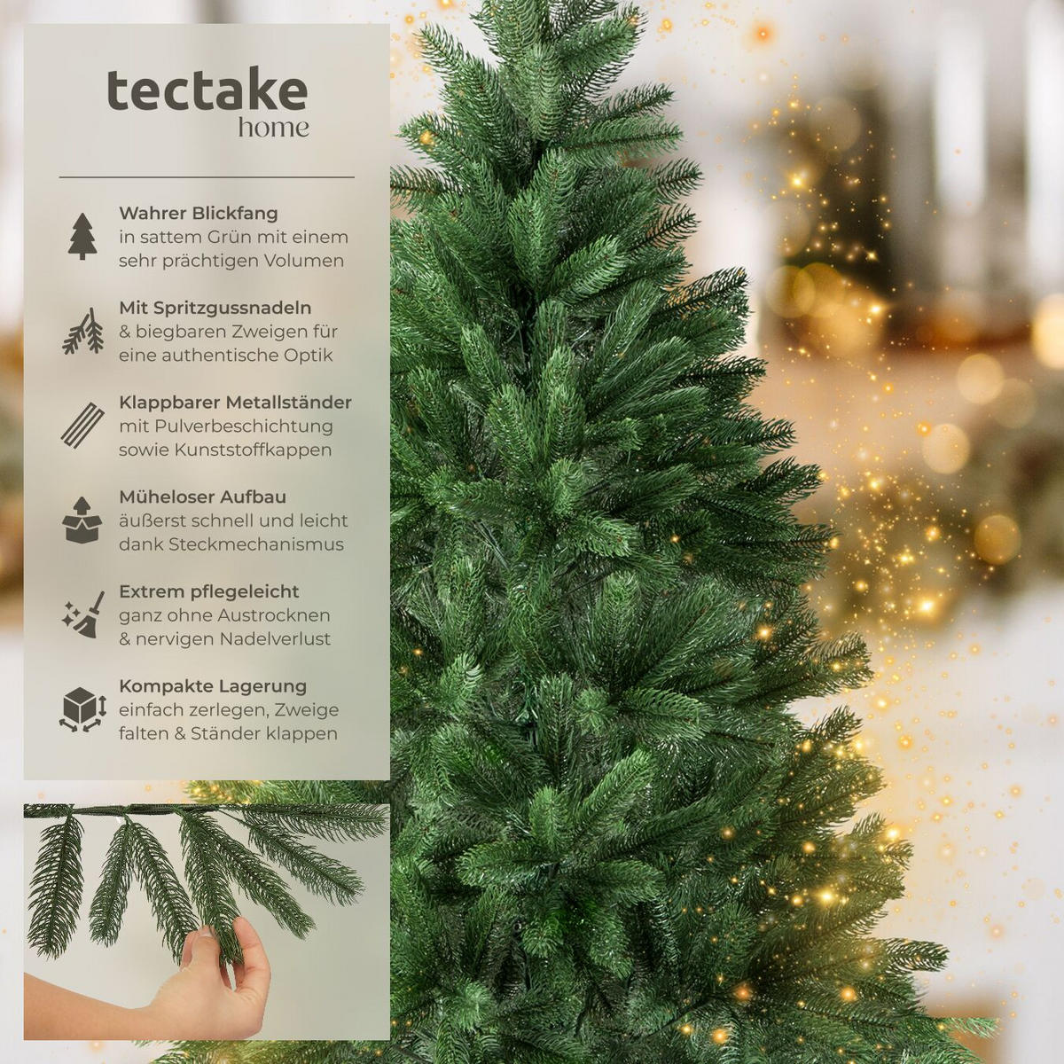 WEIHNACHTSBAUM ,inklusive Metallständer mit Kunststoffkappen,grün - Grün, Kunststoff (180cm) - tectake