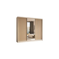 KLEIDERSCHRANK mit Spiegel-Schiebetüren und Aluminium-Leisten - LAMELO - 240 cm Weiß+Weiß+Artisan - Weiß, Holzwerkstoff (240/216/61cm) - ALTDECOR
