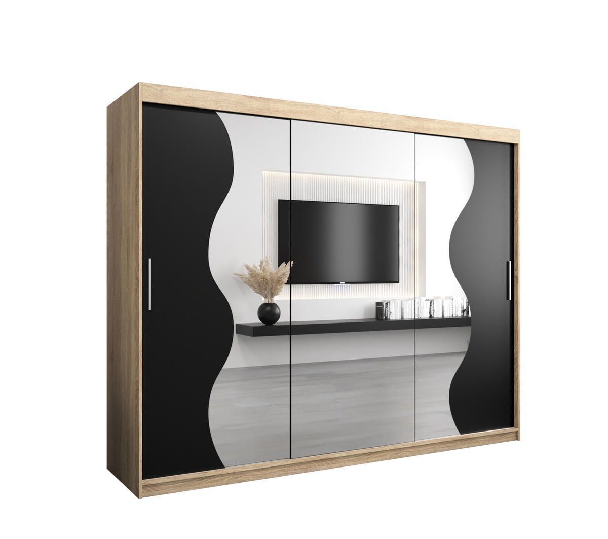 SCHWEBETÜRENSCHRANK 200/250/62 3-türig - Silberfarben/Schwarz, Holz/Kunststoff (250/200/62cm) - Abiks Möbel
