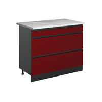 SPODNÍ SKŘÍŇKA KUCHYŇSKÉ LINKY R-Line, Červená/Antracit, 100 cm pracovná doska Mramor - antracitová/červená, kompozitní dřevo (100/81.6/60cm) - Vicco