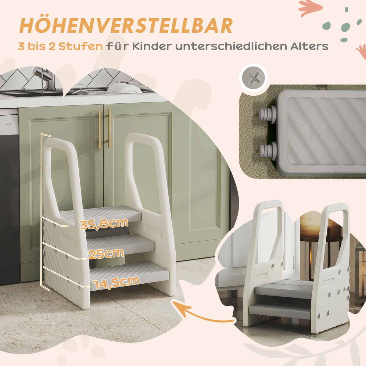 KINDER Tritthocker - Grau, Kunststoff (42/65.5/43cm) - AIYAPLAY