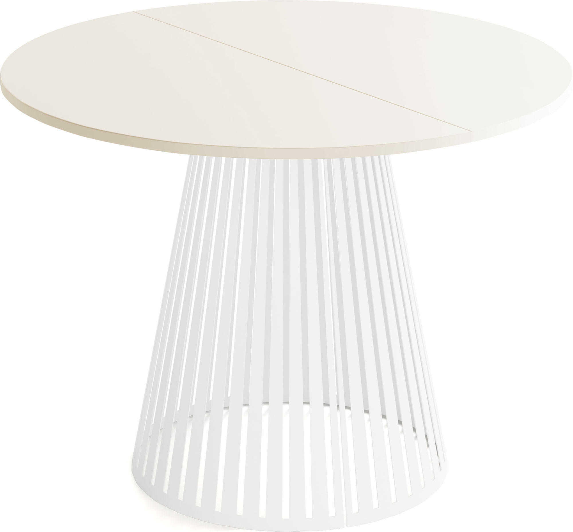 ESSTISCH Naro rund ausziehbar mit Weißem Lamellen-Metallgestell, Beige Cashmere 100-180/100/76 cm - Beige/Weiß, Holzwerkstoff/Metall (100/100/76cm) - WFL GROUP