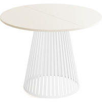 ESSTISCH Naro rund ausziehbar mit Weißem Lamellen-Metallgestell, Beige Cashmere 100-180/100/76 cm - Beige/Weiß, Holzwerkstoff/Metall (100/100/76cm) - WFL GROUP