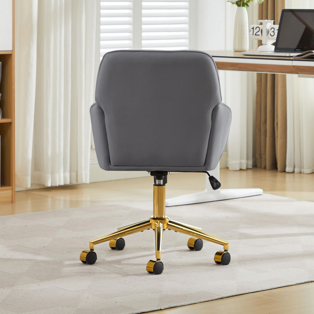 DREHSTUHL 62/60/97 cm grau aus Samt höhenverstellbar und ergonomisch - Grau, Textil (60/97/62cm) - OKWISH