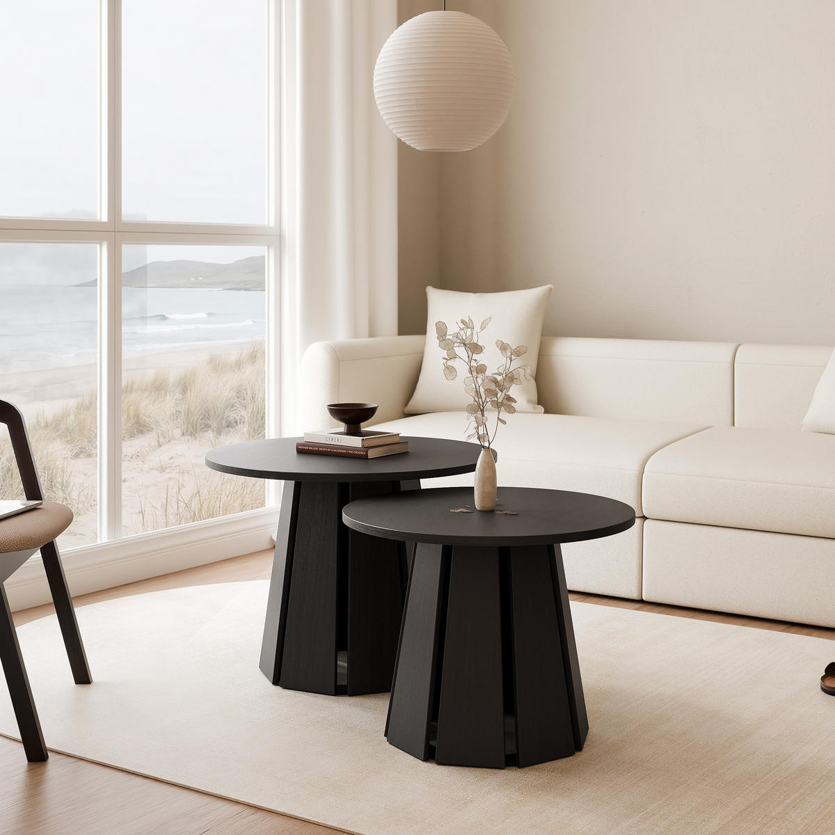 COUCHTISCH-SET VERDA, 2-teilig, Farbe Graphitschwarz, Ø 57/67 cm - Graphitfarben, Holz (67/67/57cm) - Idohome