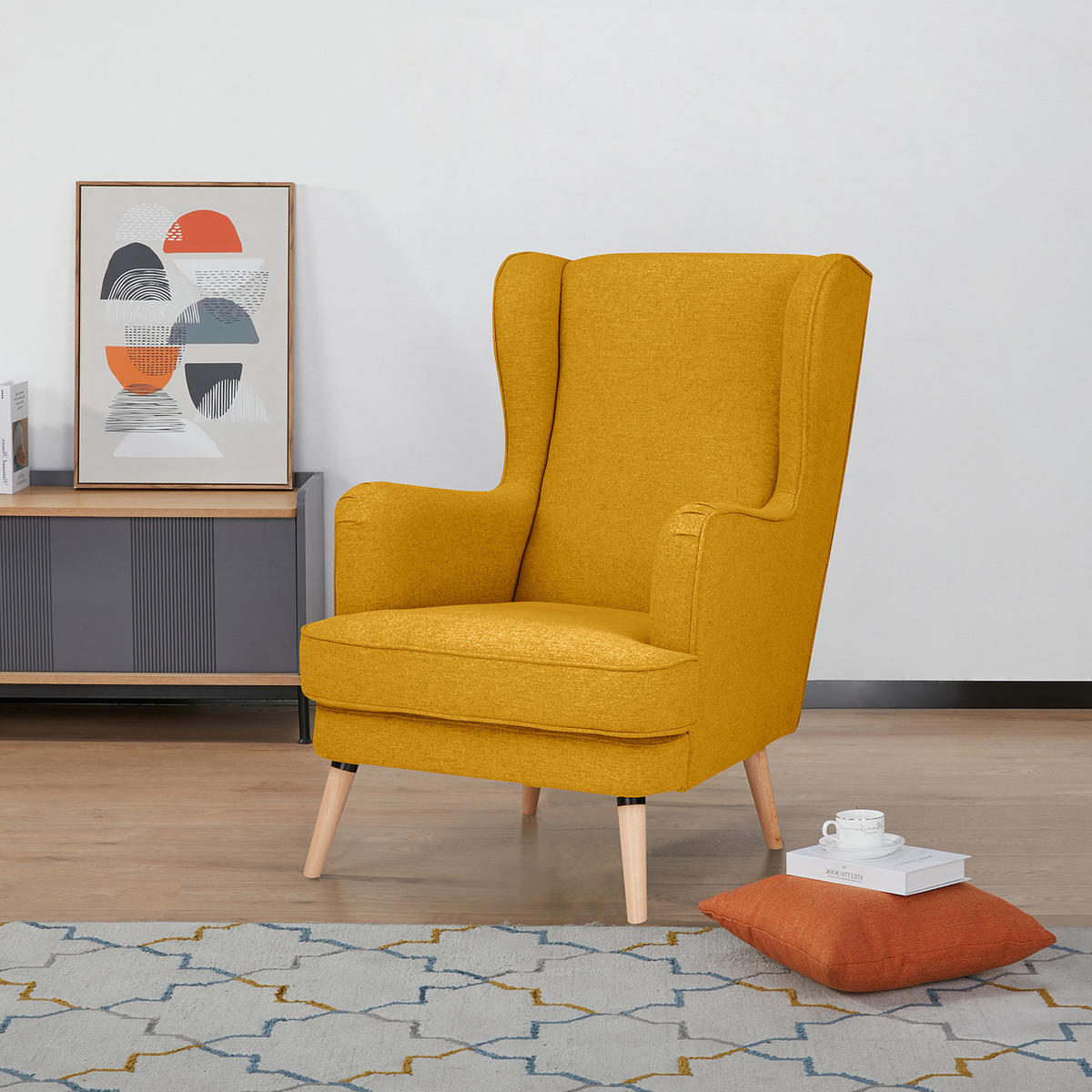 OHRENSESSEL - Beige/Gelb, Textil (73/107/96cm) - home24