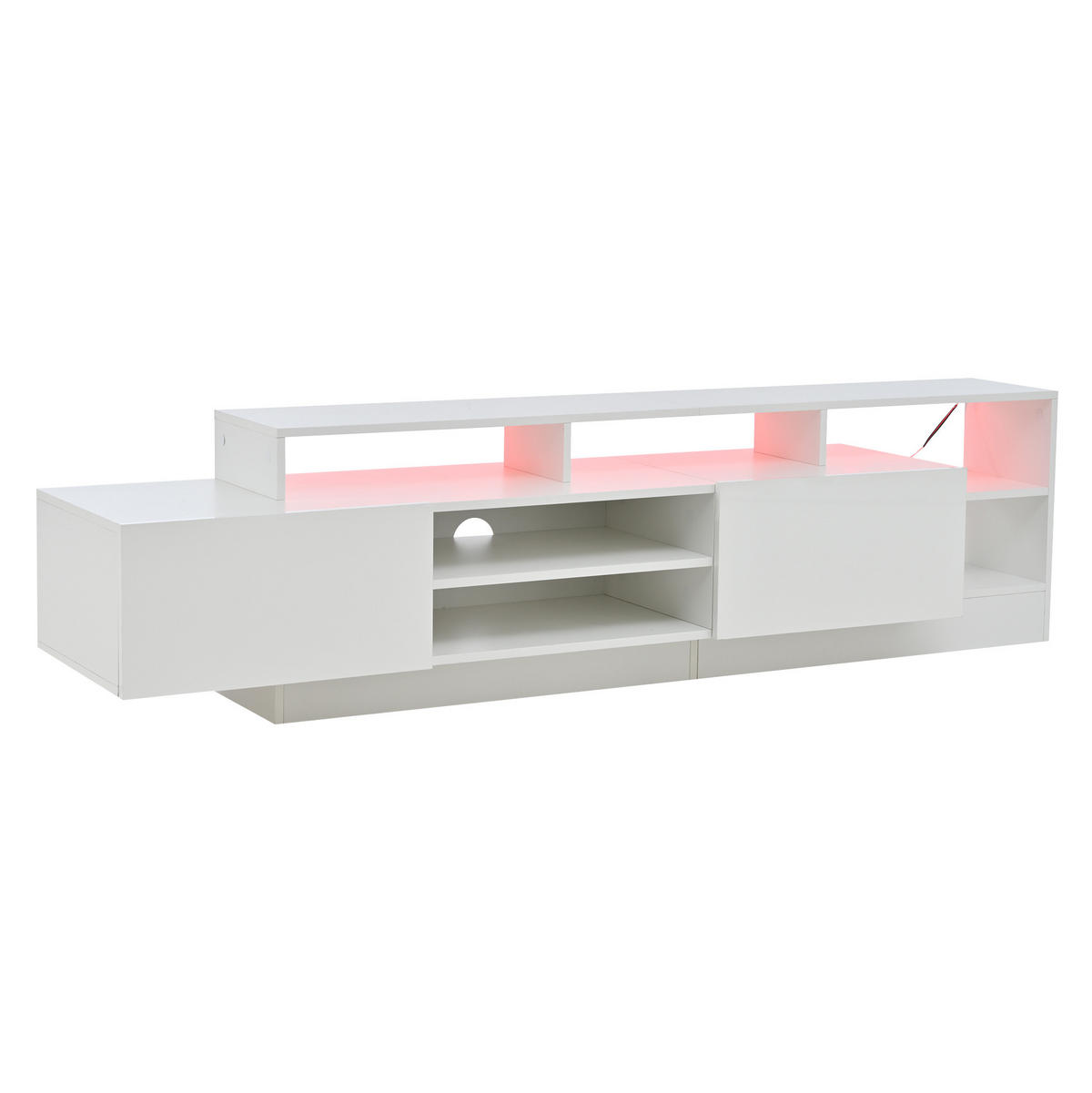 TV stolek 200/35/60 cm s LED osvětlením, velkým úložným prostorem a lesklým povrchem, Přírodní - bílá/hnědá, kompozitní dřevo (200/60/35cm) - Redom