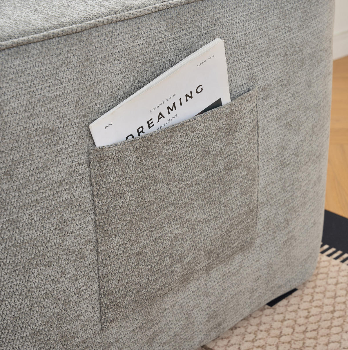 2-SITZER Sofa aus Chenille in Grau mit Seitentaschen - Grau, Textil (95/65/150cm) - Modfu