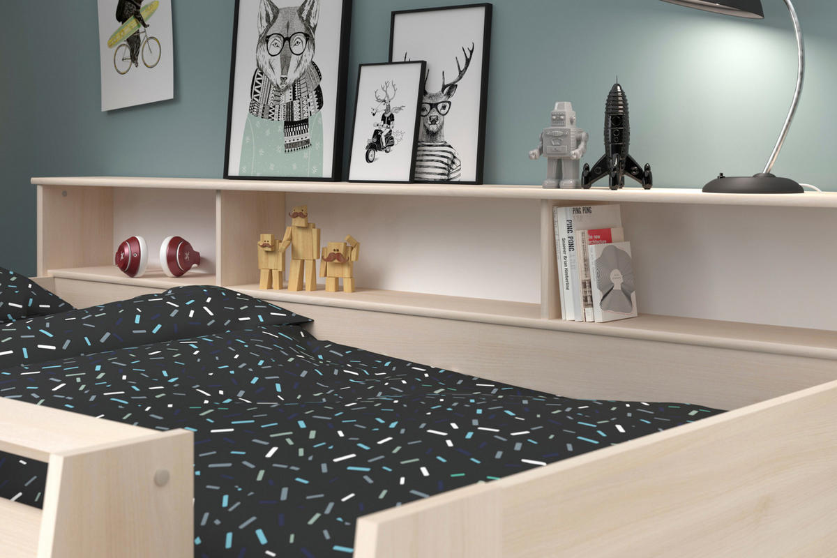 HOCHBETT Jugendzimmer mit Schreibtisch ausziehbar Bett 90 x 200 - Silberfarben/Weiß, Holz/Kunststoff (90/200cm) - Parisot Meuble