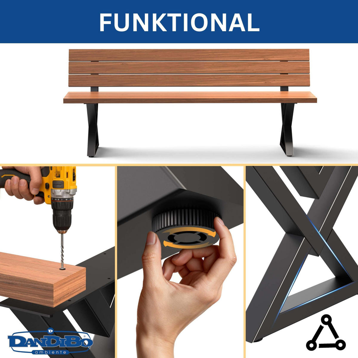 BANKGESTELL mit Lehne Metall Schwarz 45/76 cm - Schwarz, Metall (45/76/6cm) - DanDiBo