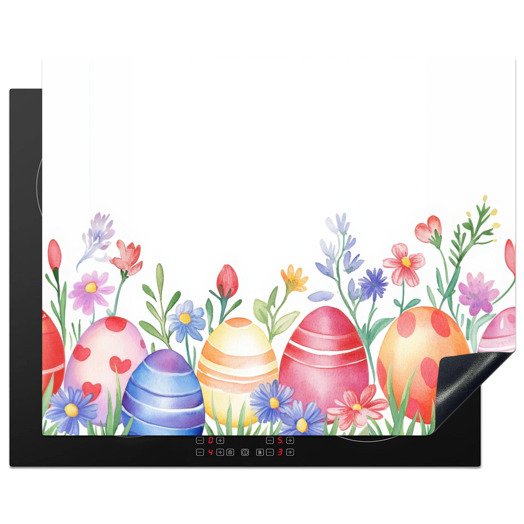 HERDABDECKPLATTE Blumengarten - Bunt - Eier Herdabdeckung Induktionsfeld 65x52 cm - Weiß, Kunststoff (65/52/0.2cm) - MuchoWow