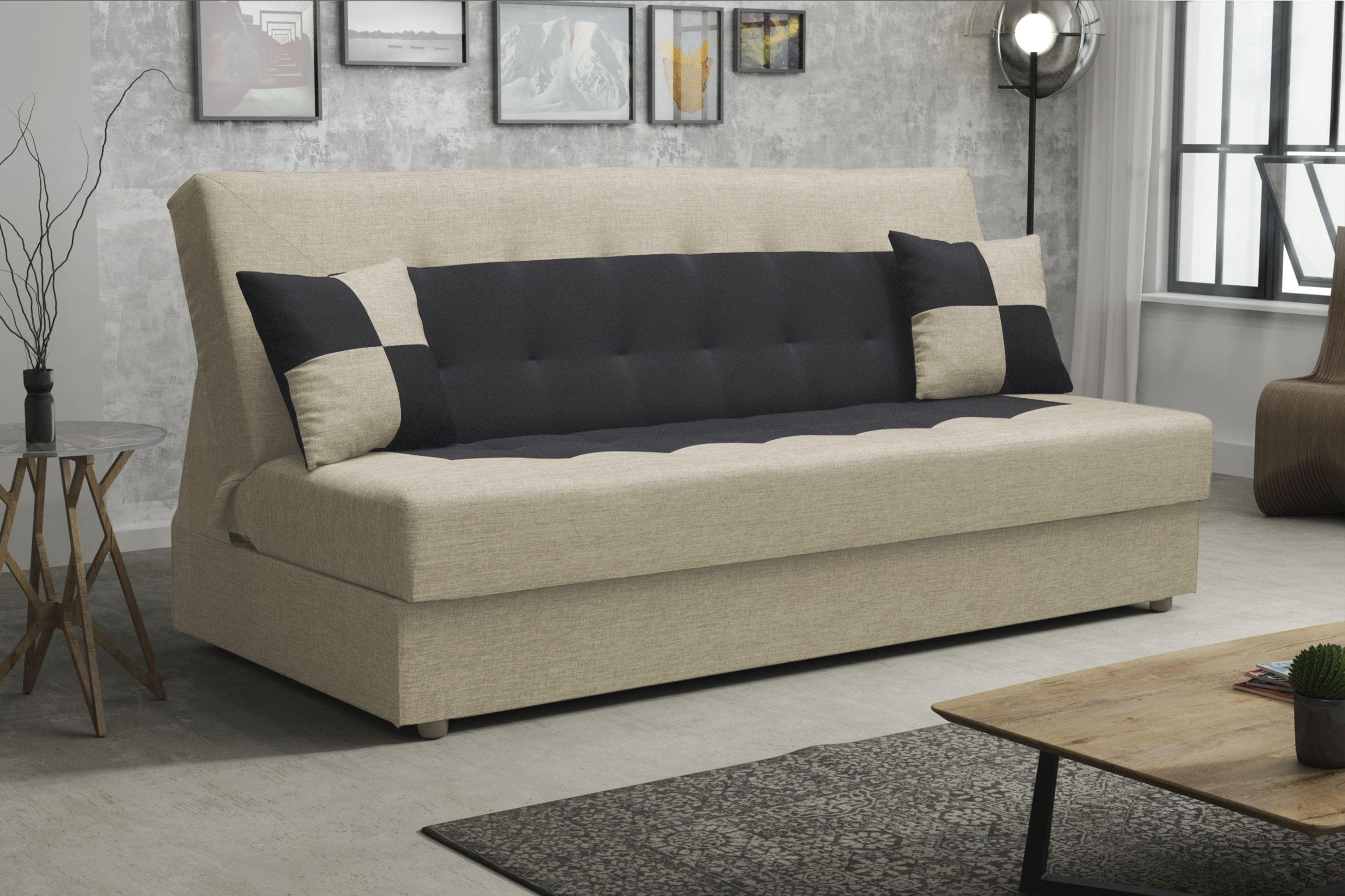 SOFA POLO mit Schlaffunktion SAWANA 00+14 mit Stauraum - Beige, Textil (80/96/192cm) - Bedante