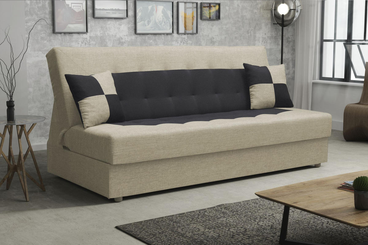 SOFA POLO mit Schlaffunktion SAWANA 00+14 mit Stauraum - Beige, Textil (80/96/192cm) - Bedante