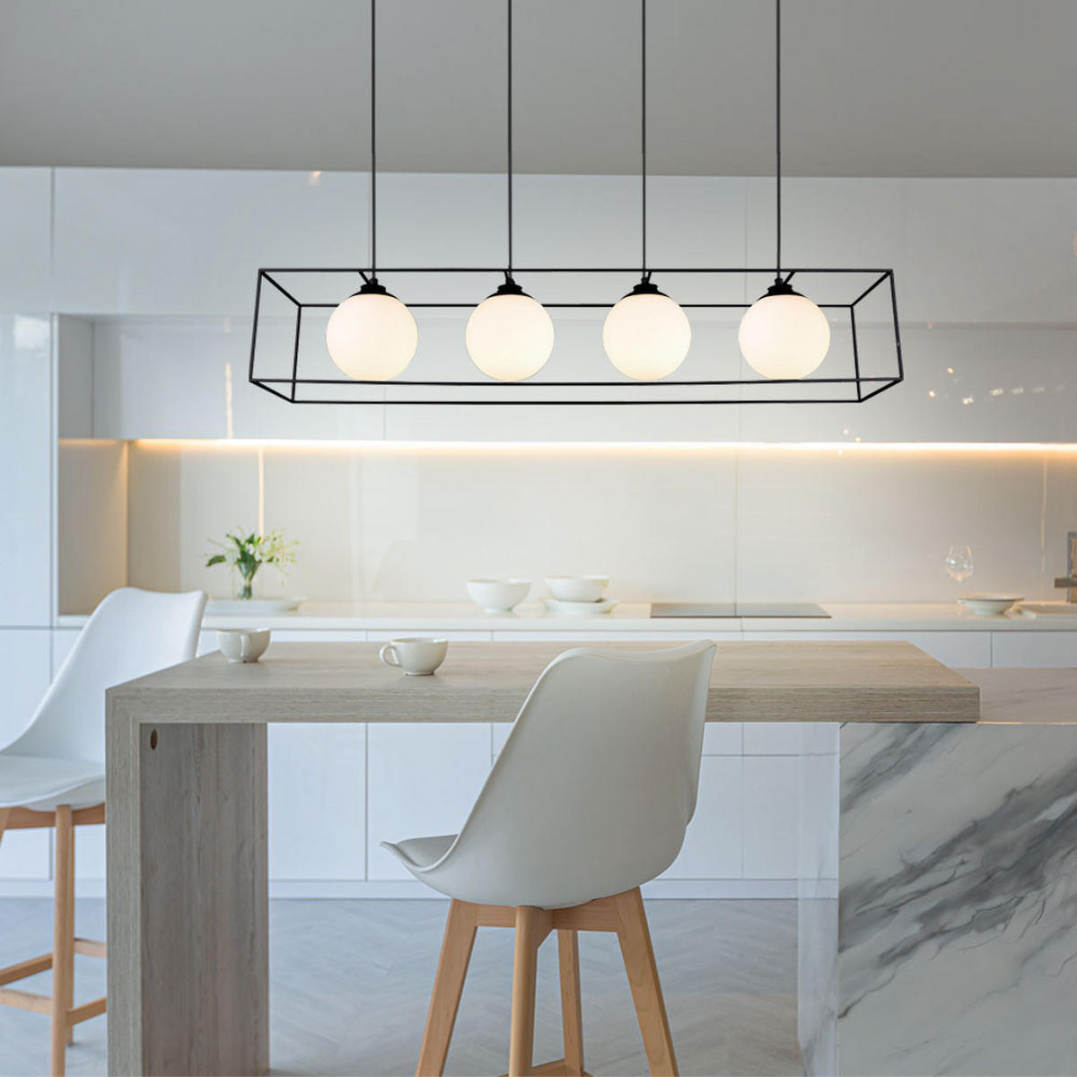 HÄNGELEUCHTE Metall Glas schwarz 4-flammig - Schwarz, Glas (100/20/150cm)