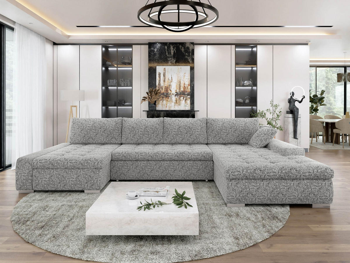 WOHNLANDSCHAFT Caro - Silberfarben/Grau, Holz/Textil (394/80/213cm) - MIRJAN24