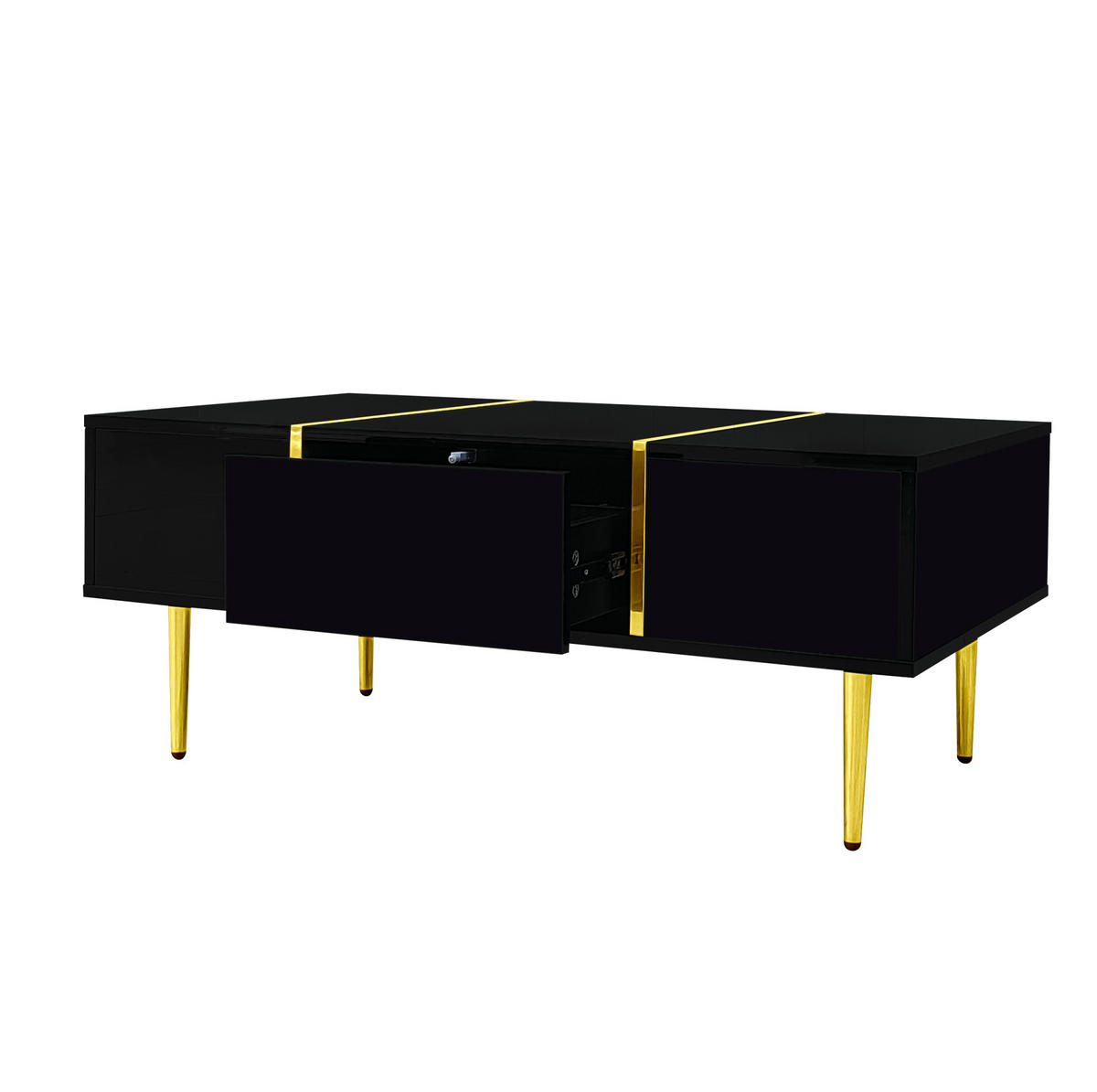 KONFERENČNÍ stolek, 100/60/41,5 cm, MDF černá ve vysokém lesku se 2 zásuvkami - černá, kompozitní dřevo (100/60/41.5cm) - BEAOK