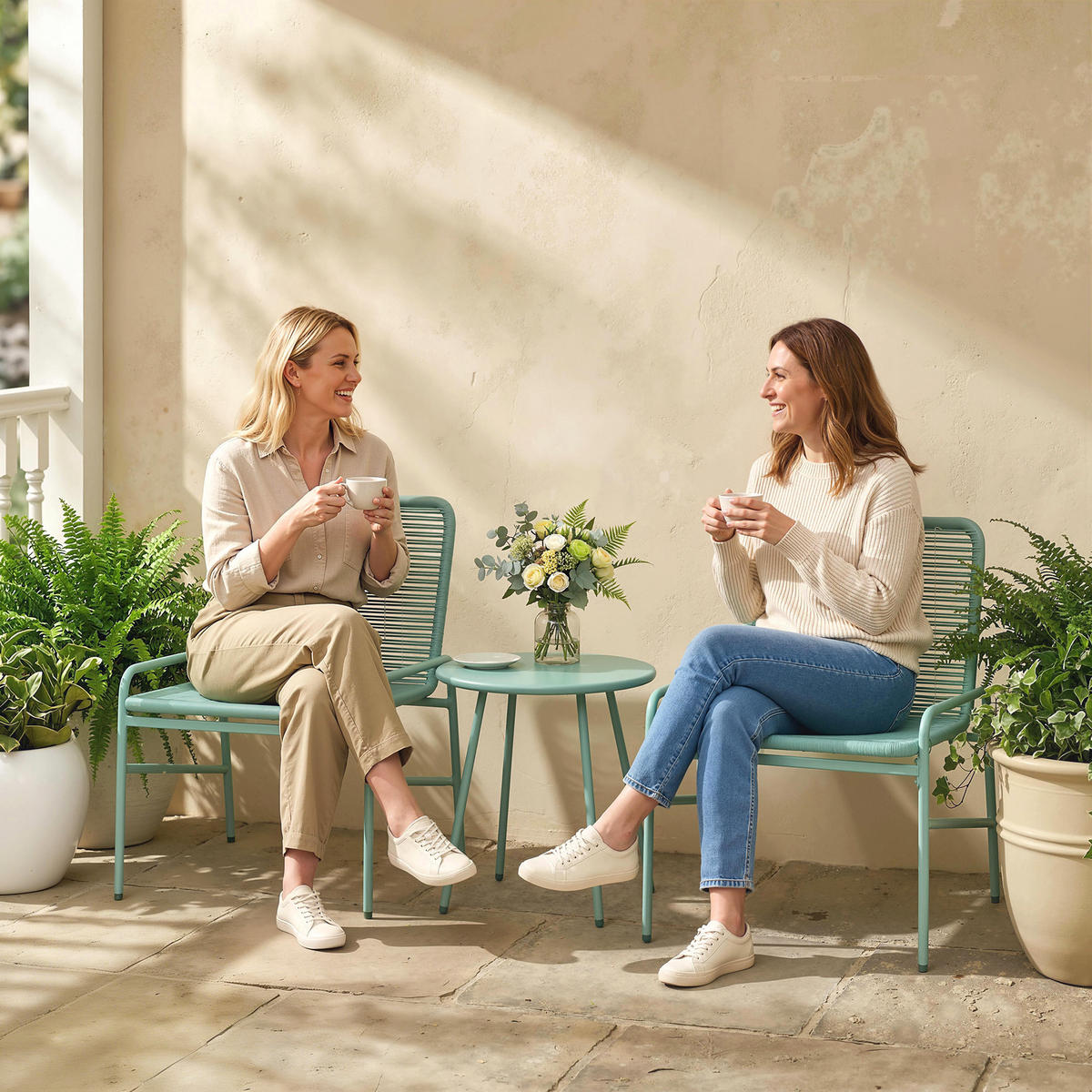 BISTROTSET 3tlg DE-13705 mit rundem Tisch Grün - Grün, Metall - ComfortXL