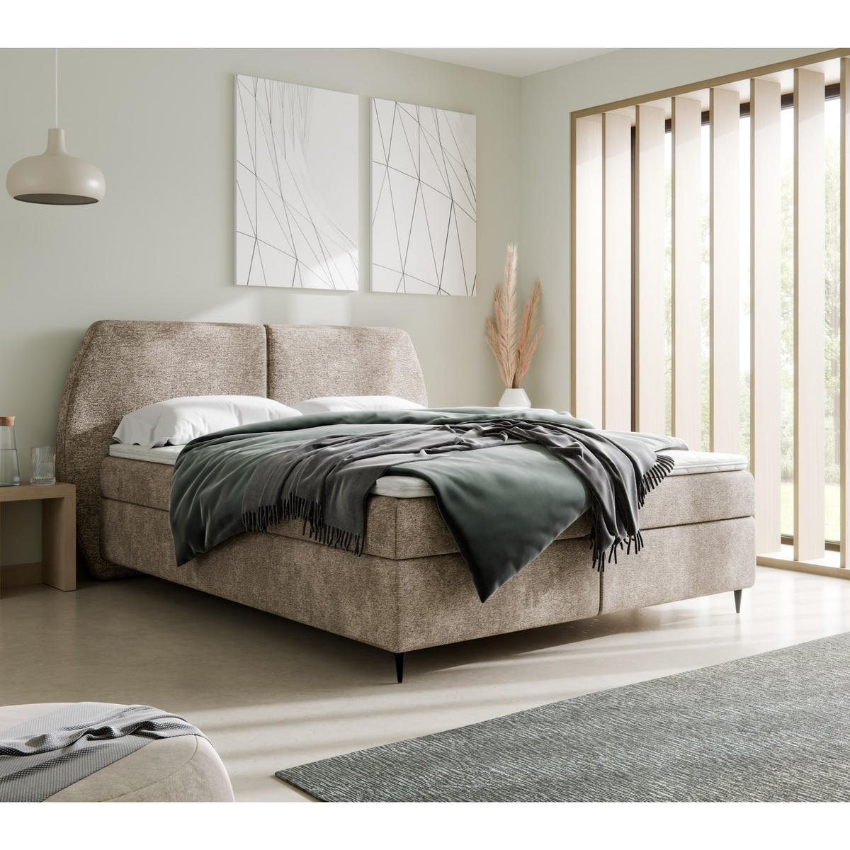 BOXBETT MADRYT, 180x200 cm, Cappuccino, inkl. 2 Bettkästen und Topper - Cappuccino, Textil (180/200cm) - Excellent Home