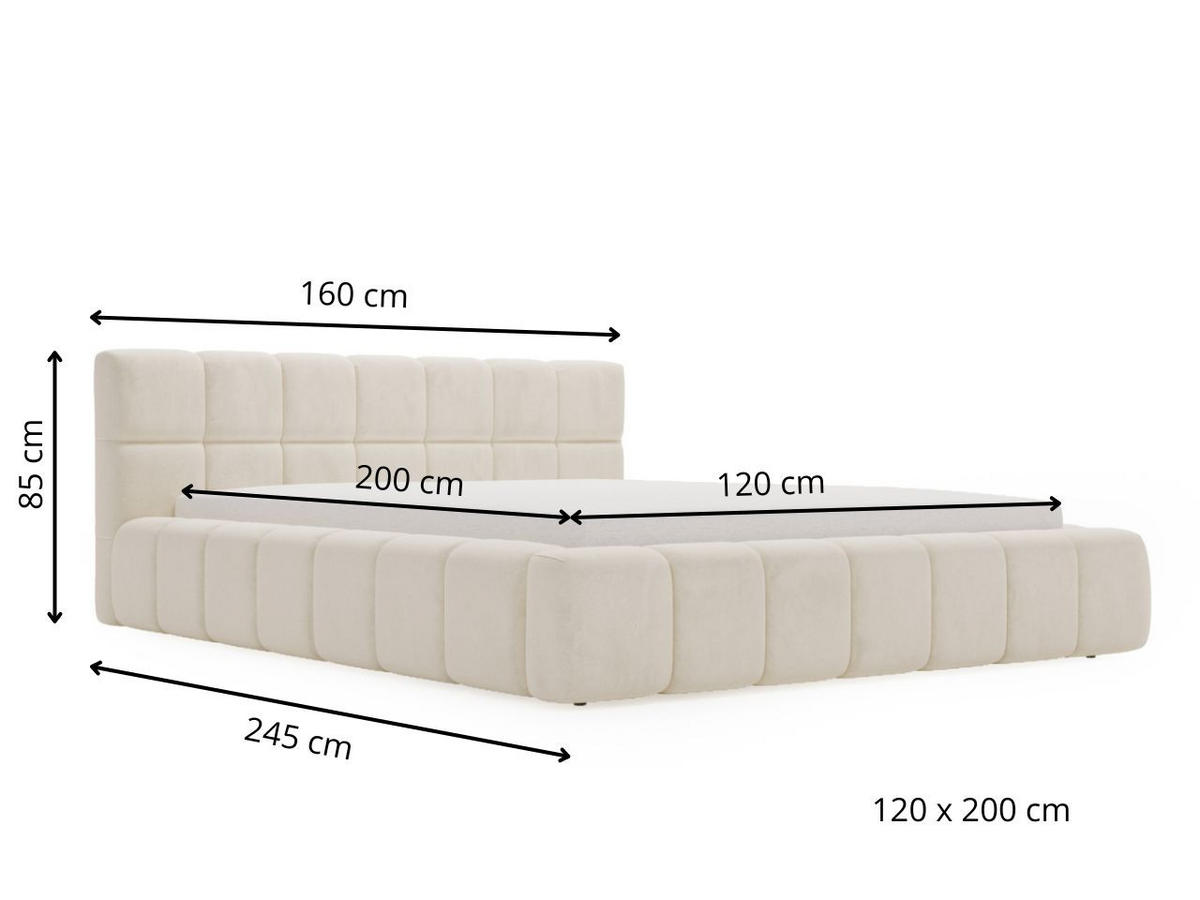 POLSTERBETT Alicante 120x200 Beige - Beige, Textil (120/200cm) - Graingold