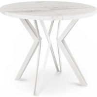 ESSTISCH Austin runder ausziehbarer, Marmor Weiß 100-180/100/76 cm - Ecru/Weiß, Holzwerkstoff/Metall (100/180/76cm) - WFL GROUP