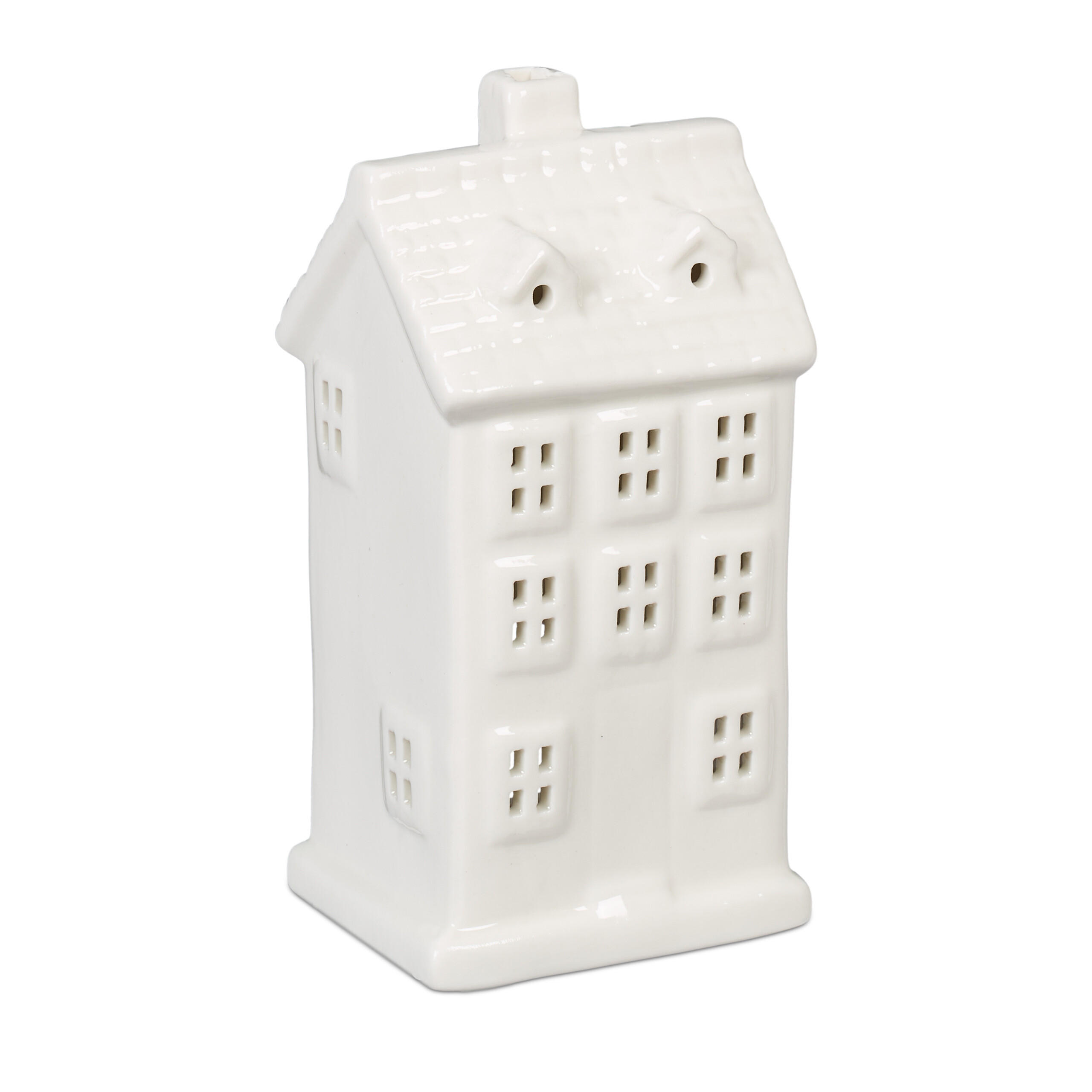 TEELICHTHAUS - Weiß, Keramik (14.5cm) - Relaxdays