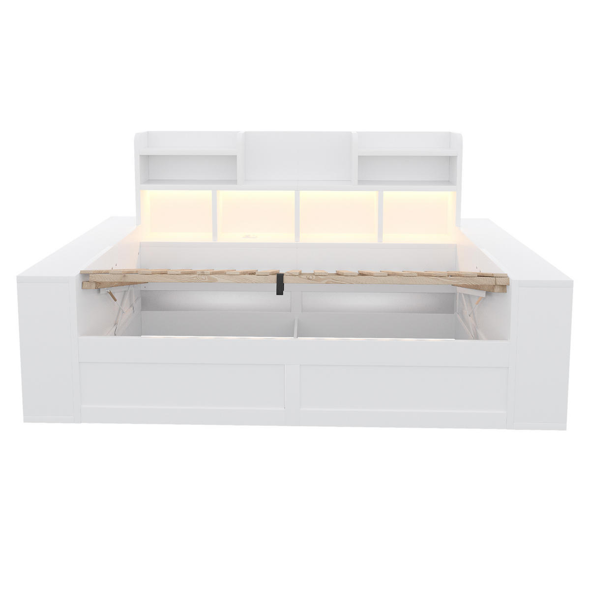 STAURAUMBETT 90/200 cm mit hydraulischem Stauraum und LED, DE-41649, in Weiß - Weiß, Holzwerkstoff (90/200cm) - ComfortXL