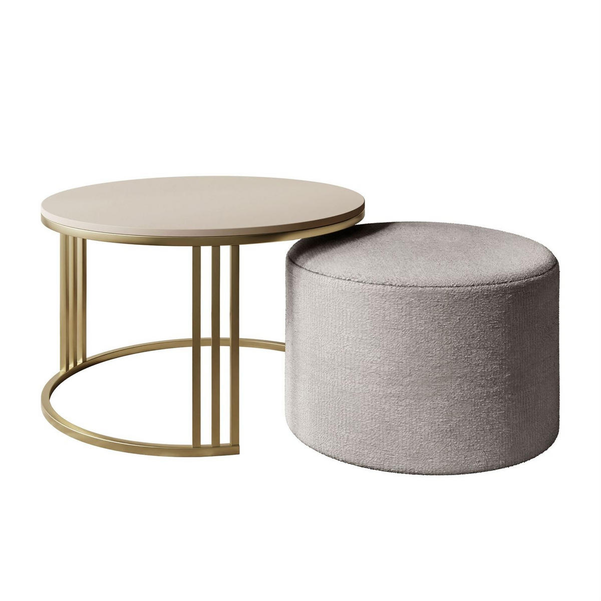 COUCHTISCH mit Hocker LORI MAT gebürstetes Gold/Kaschmir matt/Perfect Harmony 82 - Kaschmir, Metall (70/70/49cm) - Lookway