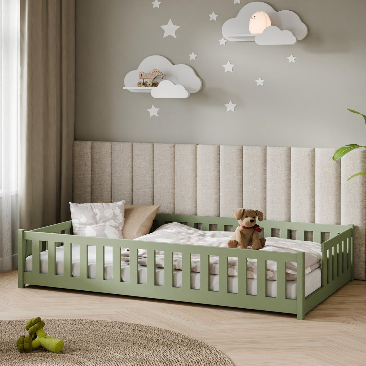 BODENBETT 120x200 cm in Olivgrün - Olivgrün, Holz (120/200cm) - Kids Collective