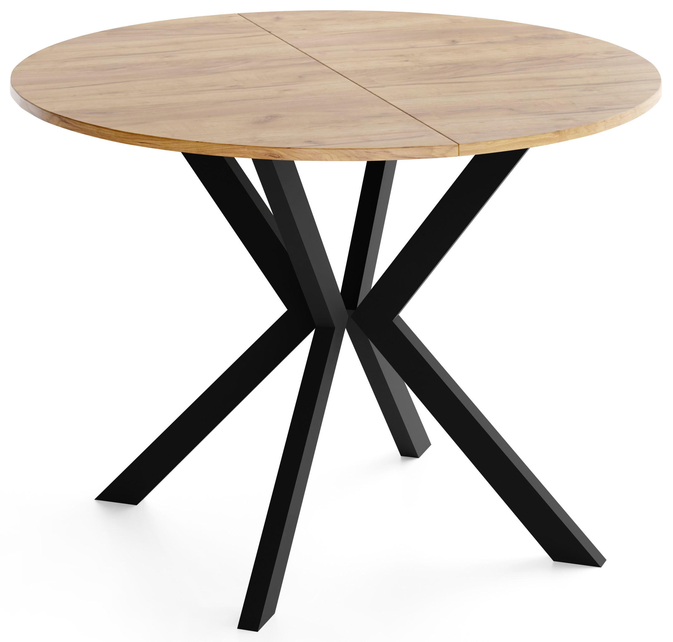ESSTISCH Valio rund oval ausziehbar verlängerbar mit schwarzen Metallbeinen, Eiche Braun 100-140/100/76 cm - Eiche Wotan/Schwarz, Holzwerkstoff/Metall (100/140/76cm) - WFL GROUP