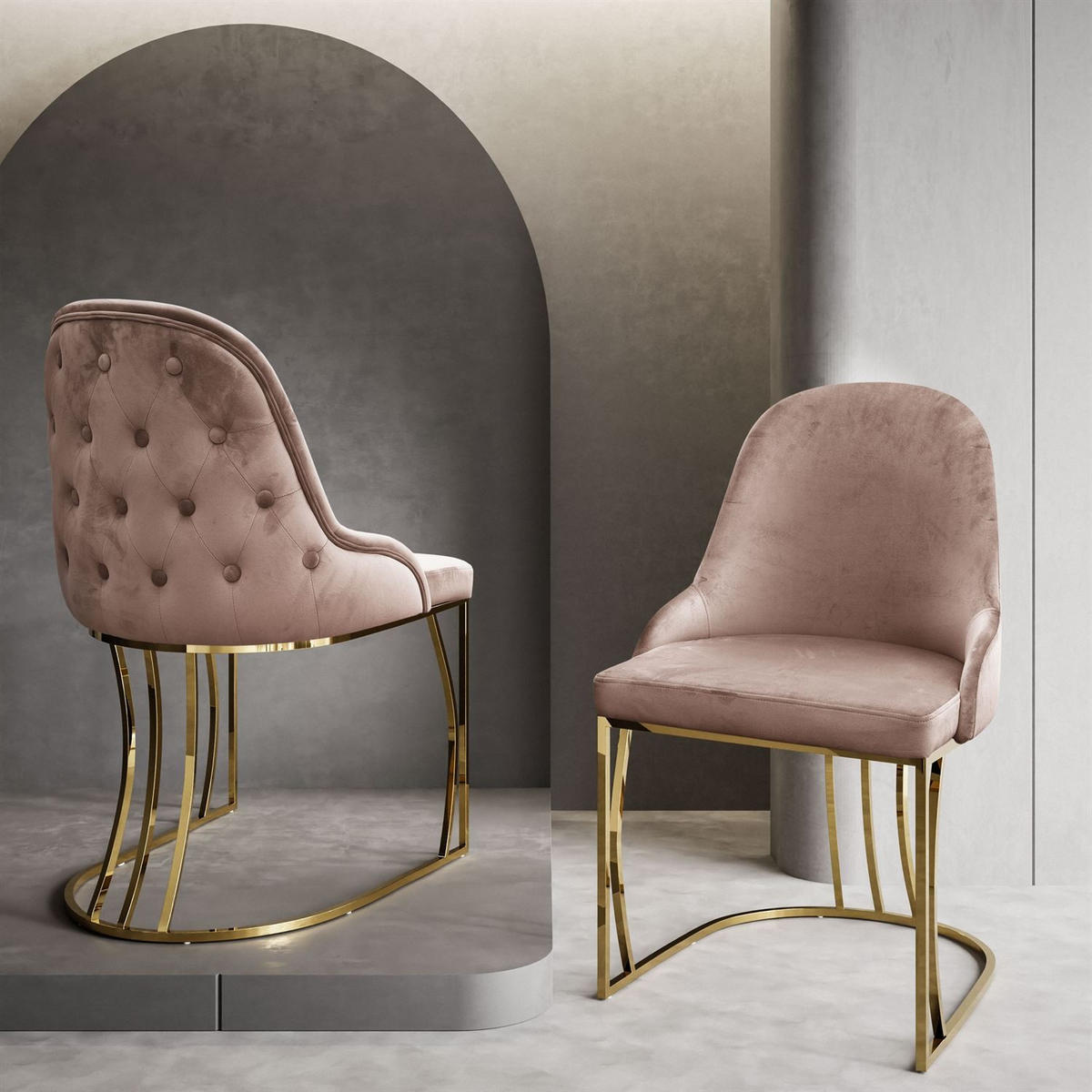 STUHL SOPHIE PIK - Beige/Goldfarben, Textil (51/90/60cm) - Lookway