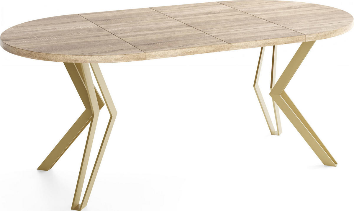 ESSTISCH Daisy runder ausziehbarer, Sonoma Eiche 100-180/100/76 cm - Goldfarben/Braun, Holzwerkstoff/Metall (100/180/76cm) - WFL GROUP