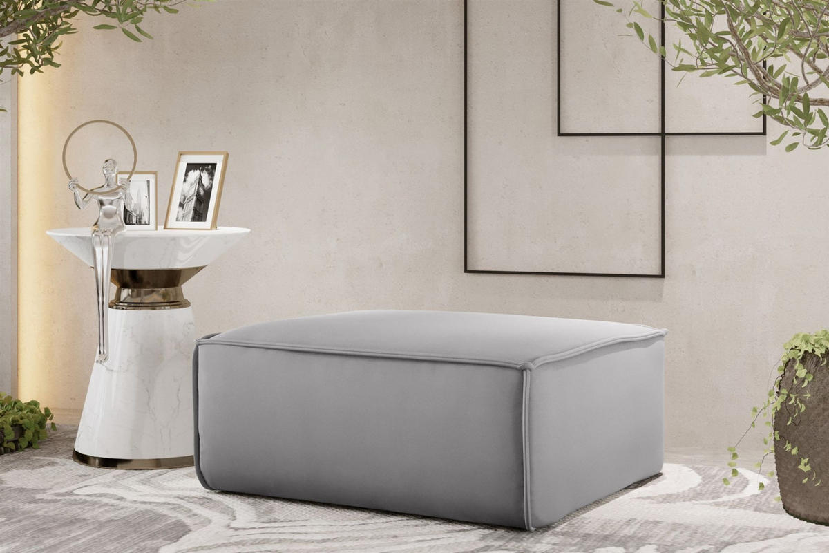 POLSTERHOCKER Celes Premium Opera Velvet - Hellgrau, Holzwerkstoff/Textil (85/40/85cm) - Fun Möbel