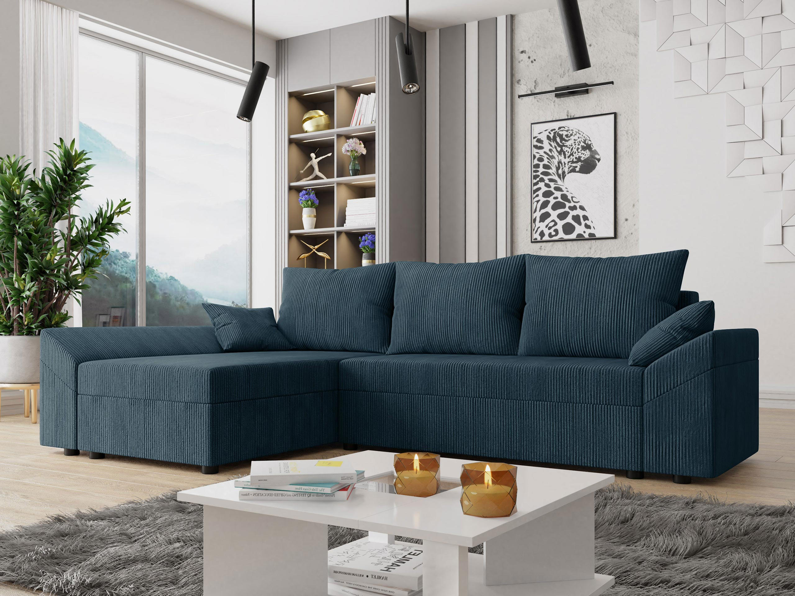 ECKSOFA Dante L Cord - Blau/Schwarz, Holz/Kunststoff (240/140cm) - MIRJAN24