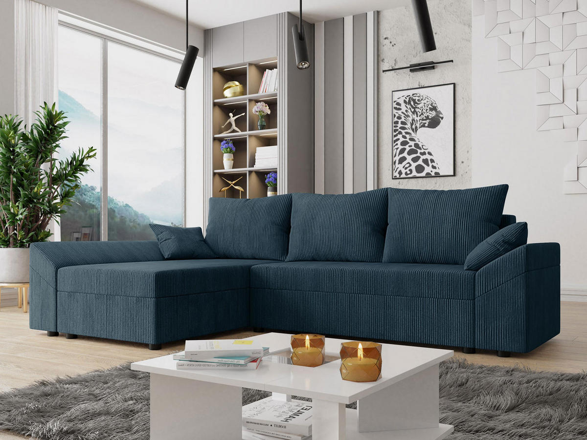 ECKSOFA Dante L Cord - Blau/Schwarz, Holz/Kunststoff (240/140cm) - MIRJAN24