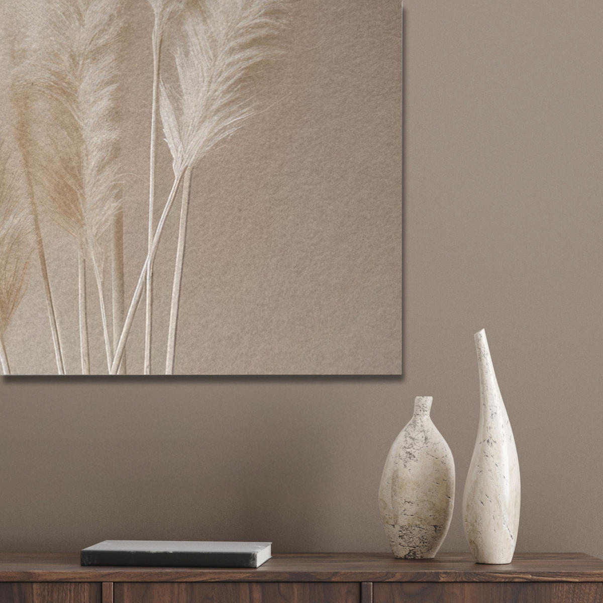 AKUSTIKPANEEL Pampasgras - Federn - Pastell - Weiß 100x70 cm - Naturfarben, Textil (100/0.9/70cm) - MuchoWow