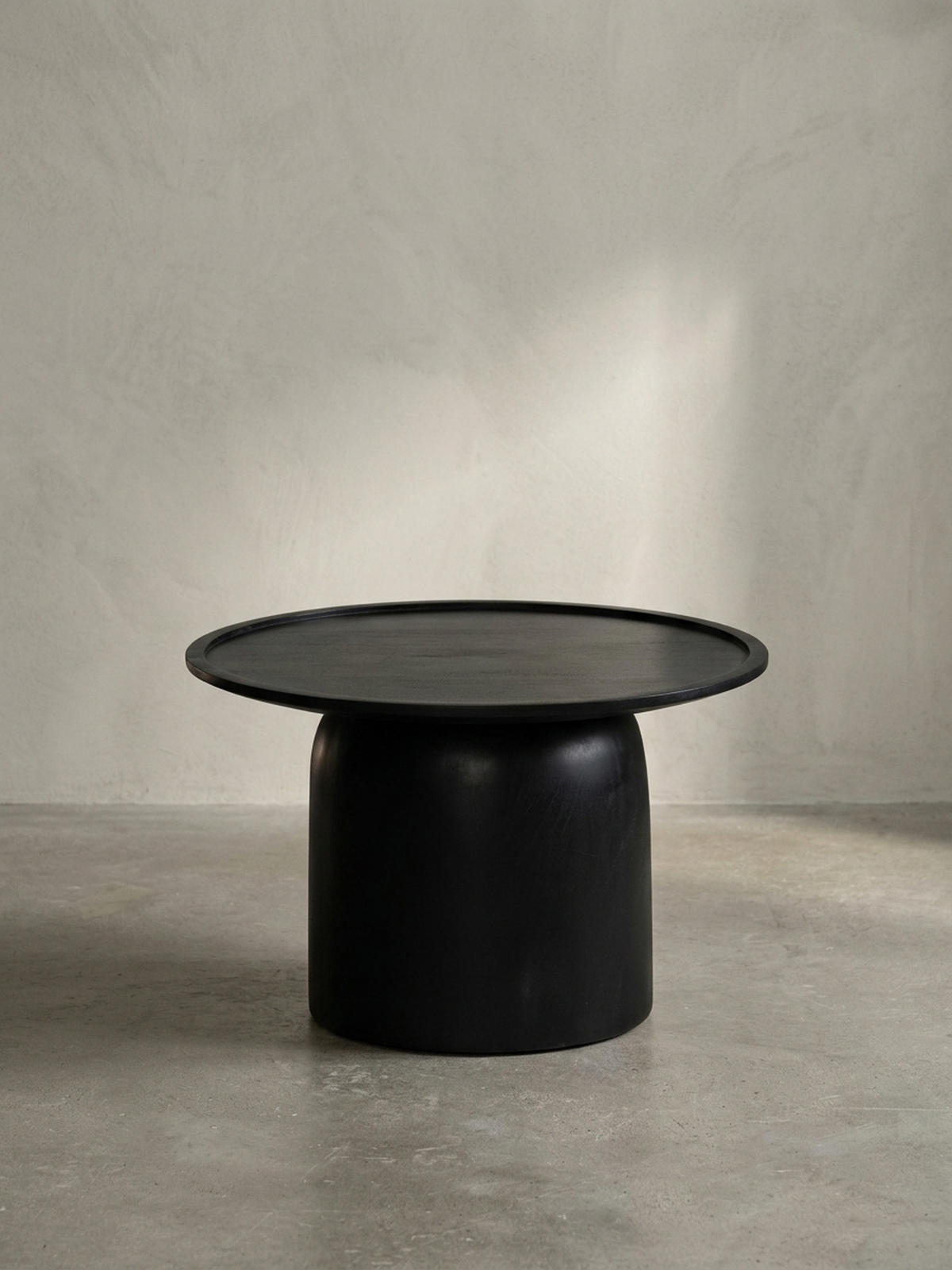 COUCHTISCH Rund Schwarz Mango Massivholz, 60x60x40 cm, Erhöhter Rand, Trommelgestell - Schwarz, Holz (60/60/40cm) - KADIMA DESIGN