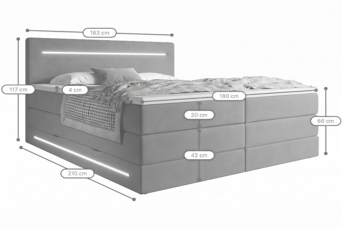BOXSPRINGBETT Brooklyn schwarz 180/200 cm H3/H4 Samt - Schwarz, Textil (180/200cm) - wonello