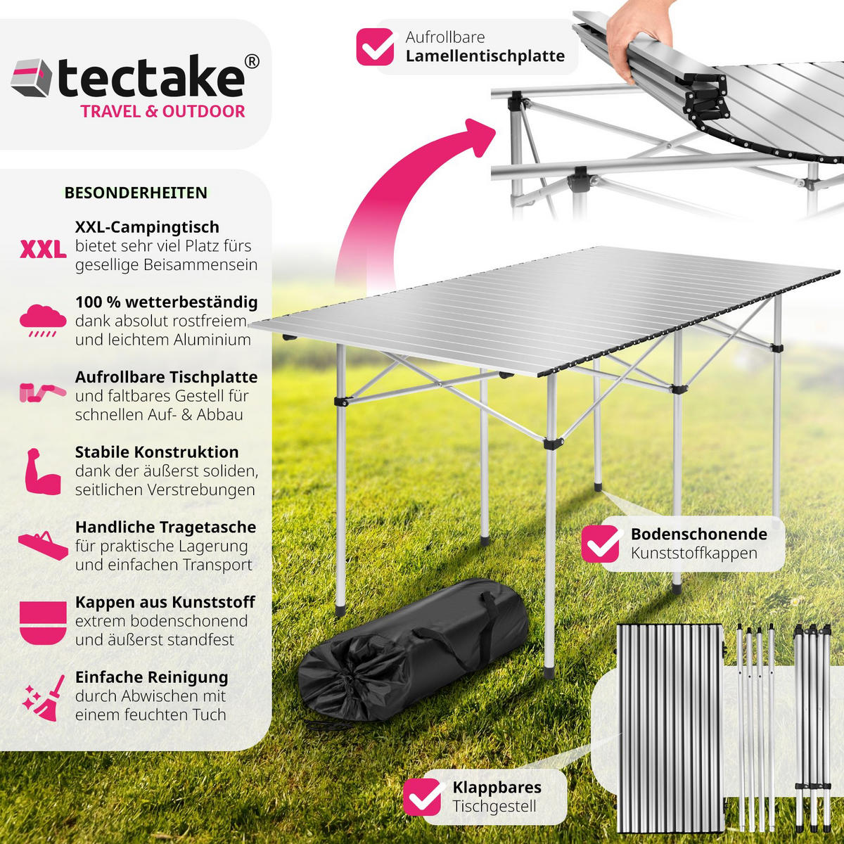CAMPINGTISCH ,140 x 70 x 70 cm,grau - Grau, Metall (140/70/70cm) - tectake