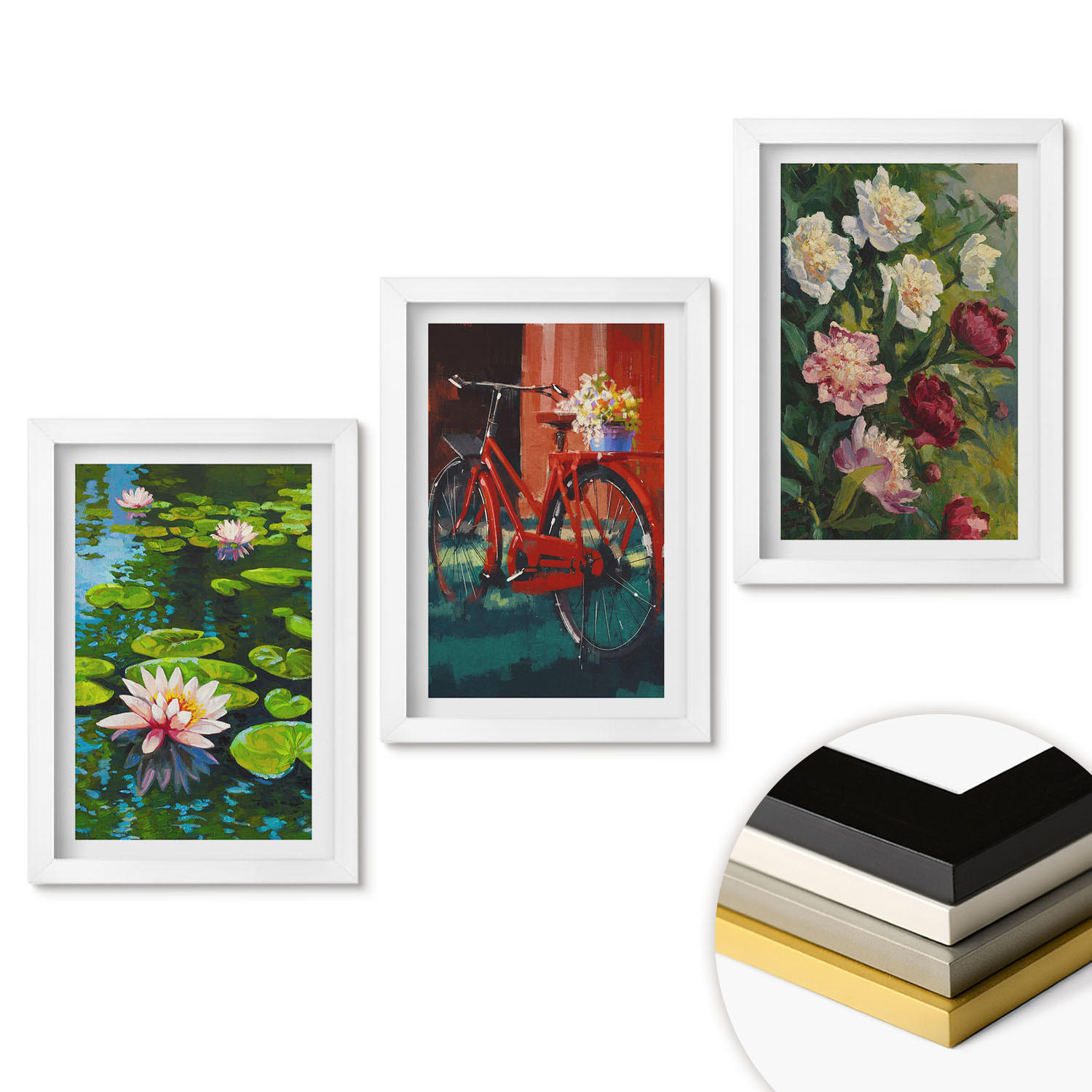 WANDBILDER 3er-Set - 20x30 cm Weißer Rahmen - Lilien im Garten, bunte Blumen - Weiß, Kunststoff (20/30cm) - ArtPrintCave