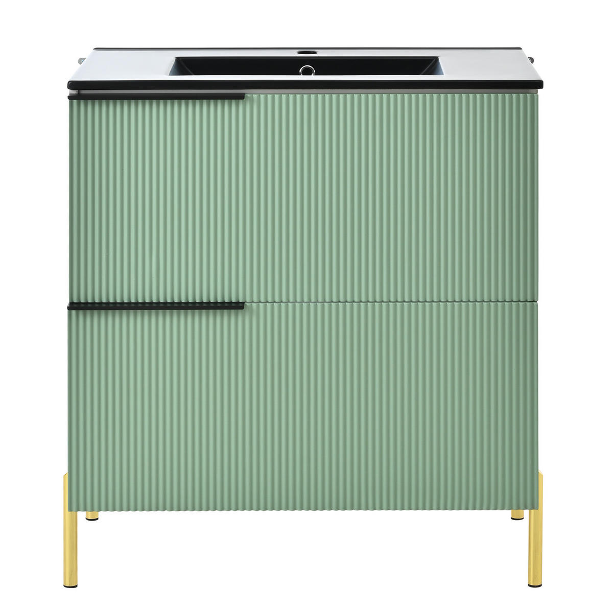 WASCHTISCHKOMBI mit Keramikbecken 81.5x47x90cm in Grün, 2 Schubladen & Metallfüßen - Grün, Holzwerkstoff (81.5/90/47cm) - Modfu