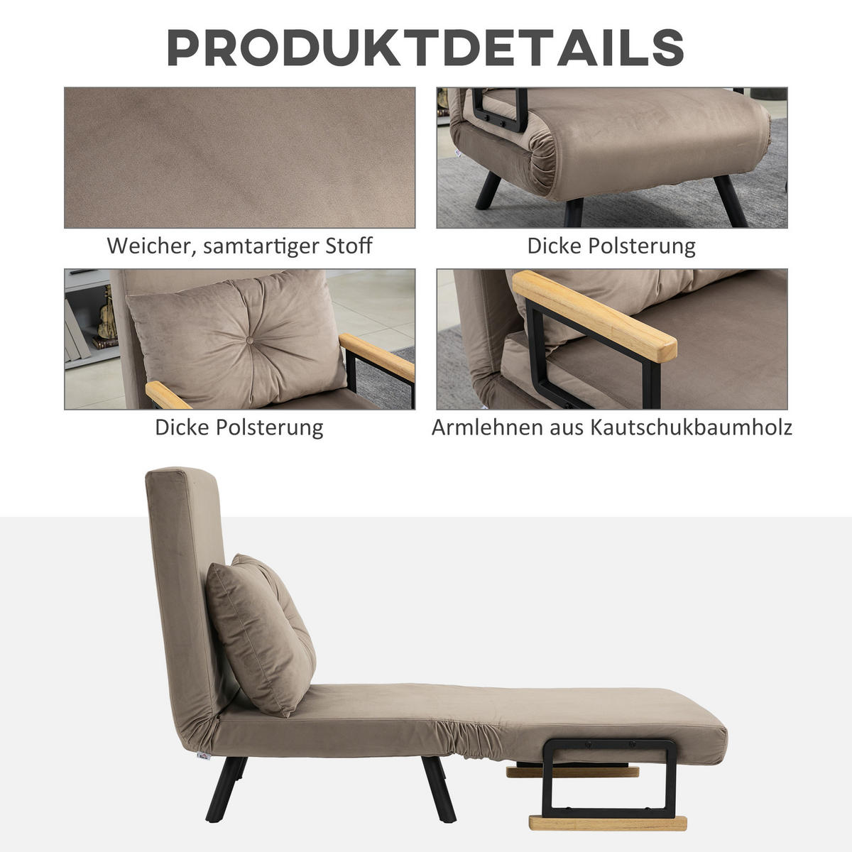 SCHLAFSESSEL - Hellgrau, Metall (73/81/63cm) - HOMCOM